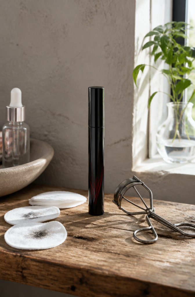 Cute Korean Makeup: A Beginner's Guide to Products and Looks 7 Clio Kill Lash Superproof Mascara on a rustic bathroom shelf.