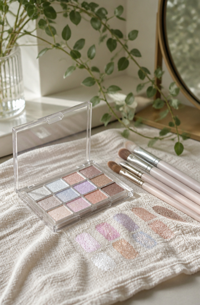 Cute Korean Makeup: A Beginner's Guide to Products and Looks 9 Open Unleashia Glitterpedia Eye Palette with pastel swatches.