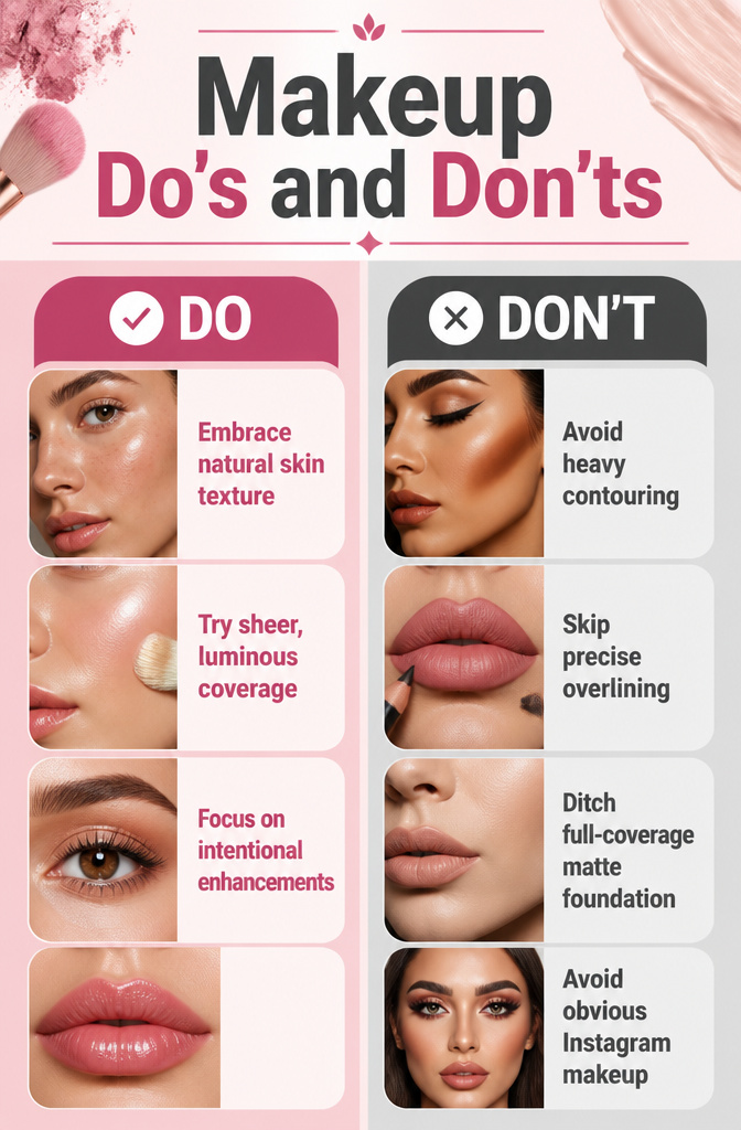 Makeup Trends 2026: The Looks Taking Over This Year 13 An infographic listing makeup do's and don'ts for 2026.