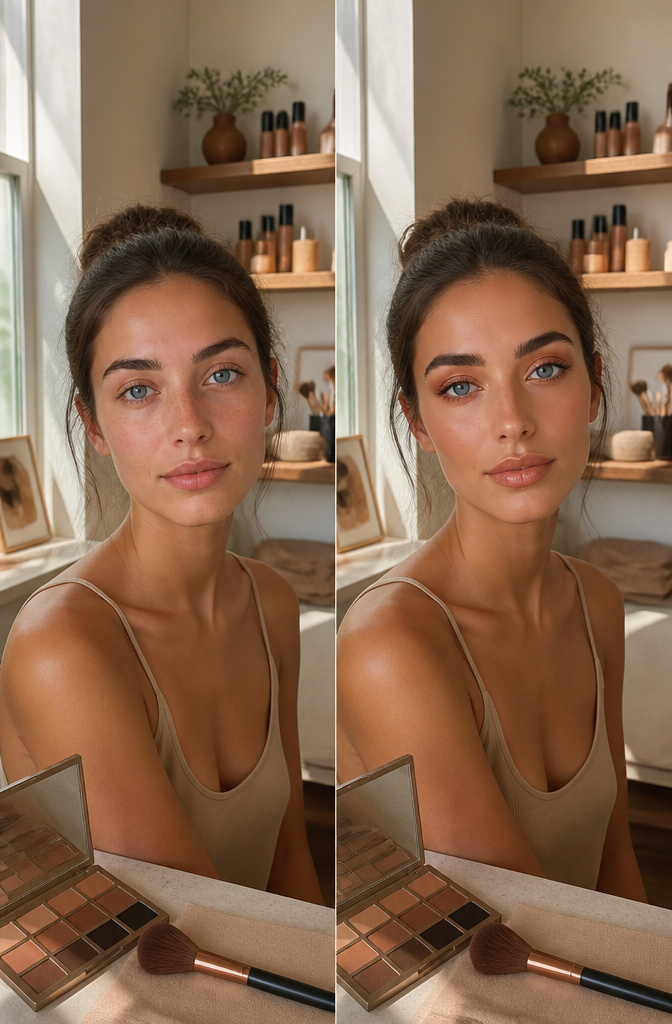 Blue Eye Makeup: Warm Tones, Eyeliners, and Color Theory for 2026 14 Illustration showing skin tone adjustments for warm eyeshadow.