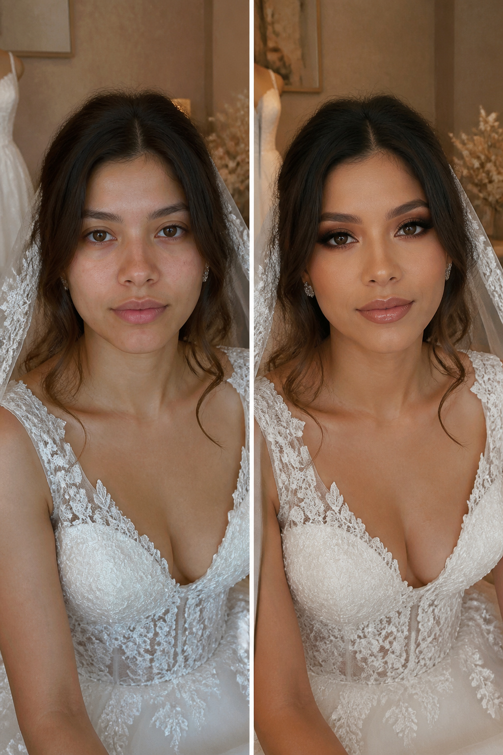 Close-up of Cassie's bridal eye makeup with tightlining technique.