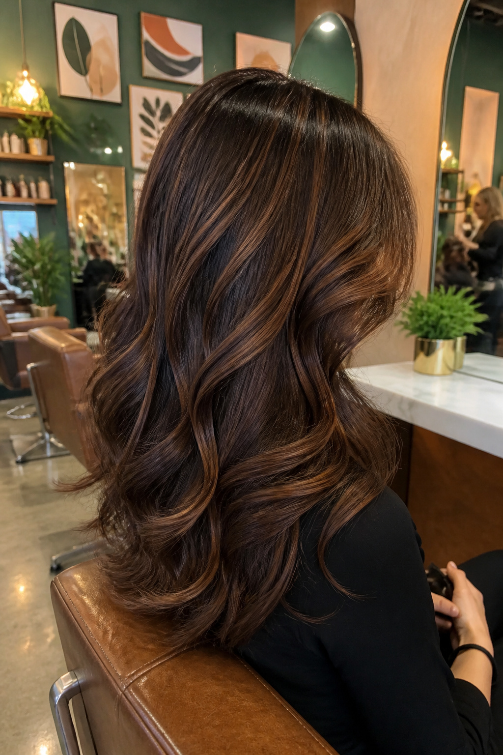 20 Chestnut Brown Balayage Ideas for 2026 19 Model with bright chestnut highlights against a darker hair base.