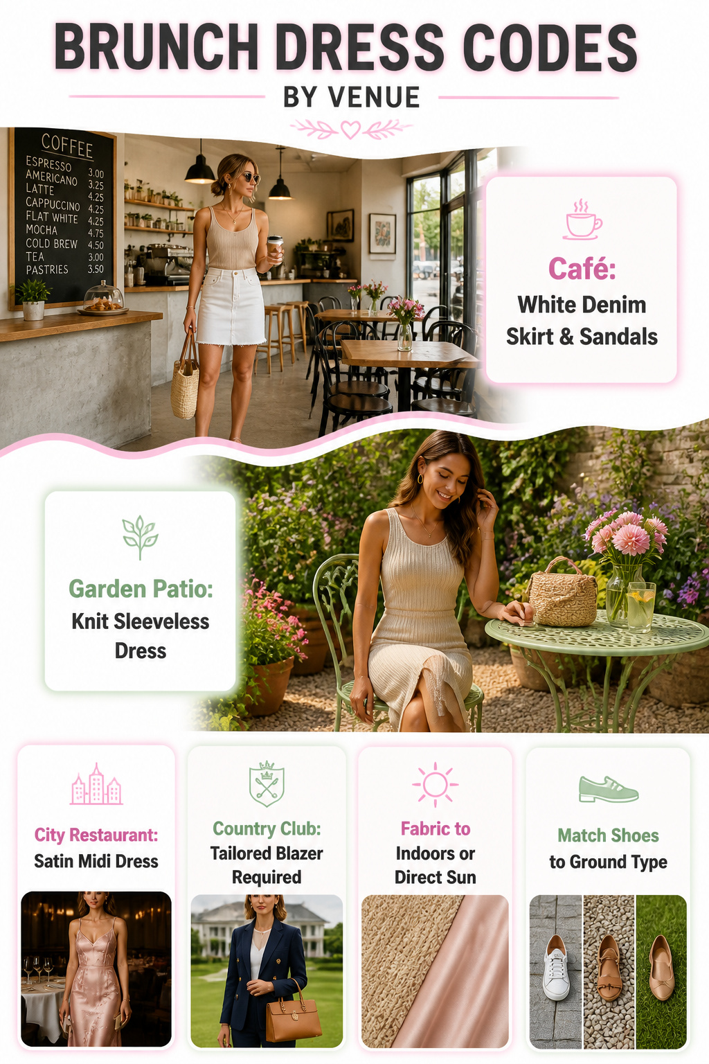 An informative image showing brunch dress codes by venue.