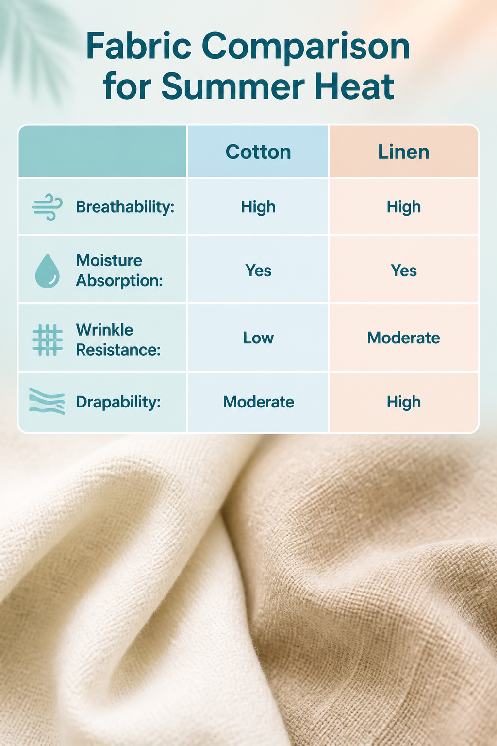 An informative image comparing summer fabric options.