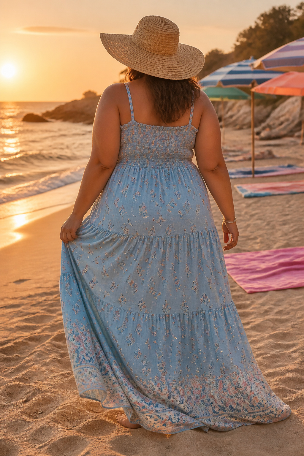 A flowing maxi dress in a lightweight material for summer wear.