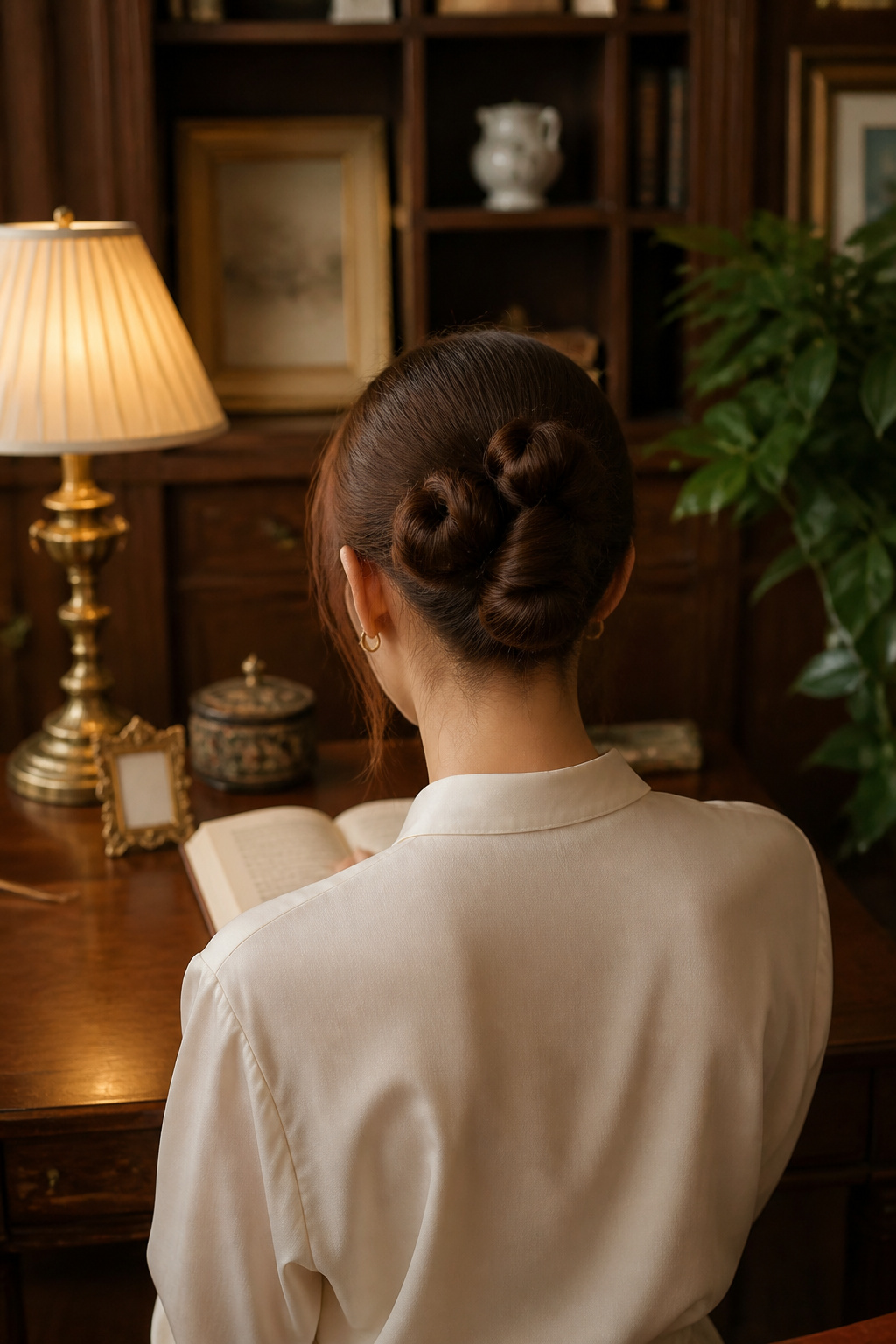 A three-twist bun with multiple twists pinned at the back.