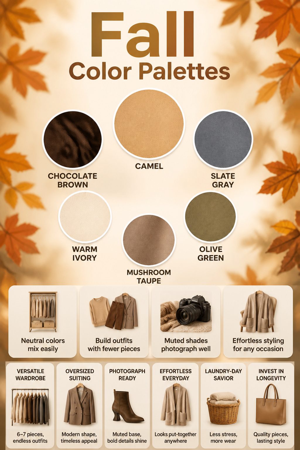 An infographic showing fall color palettes in neutral tones.