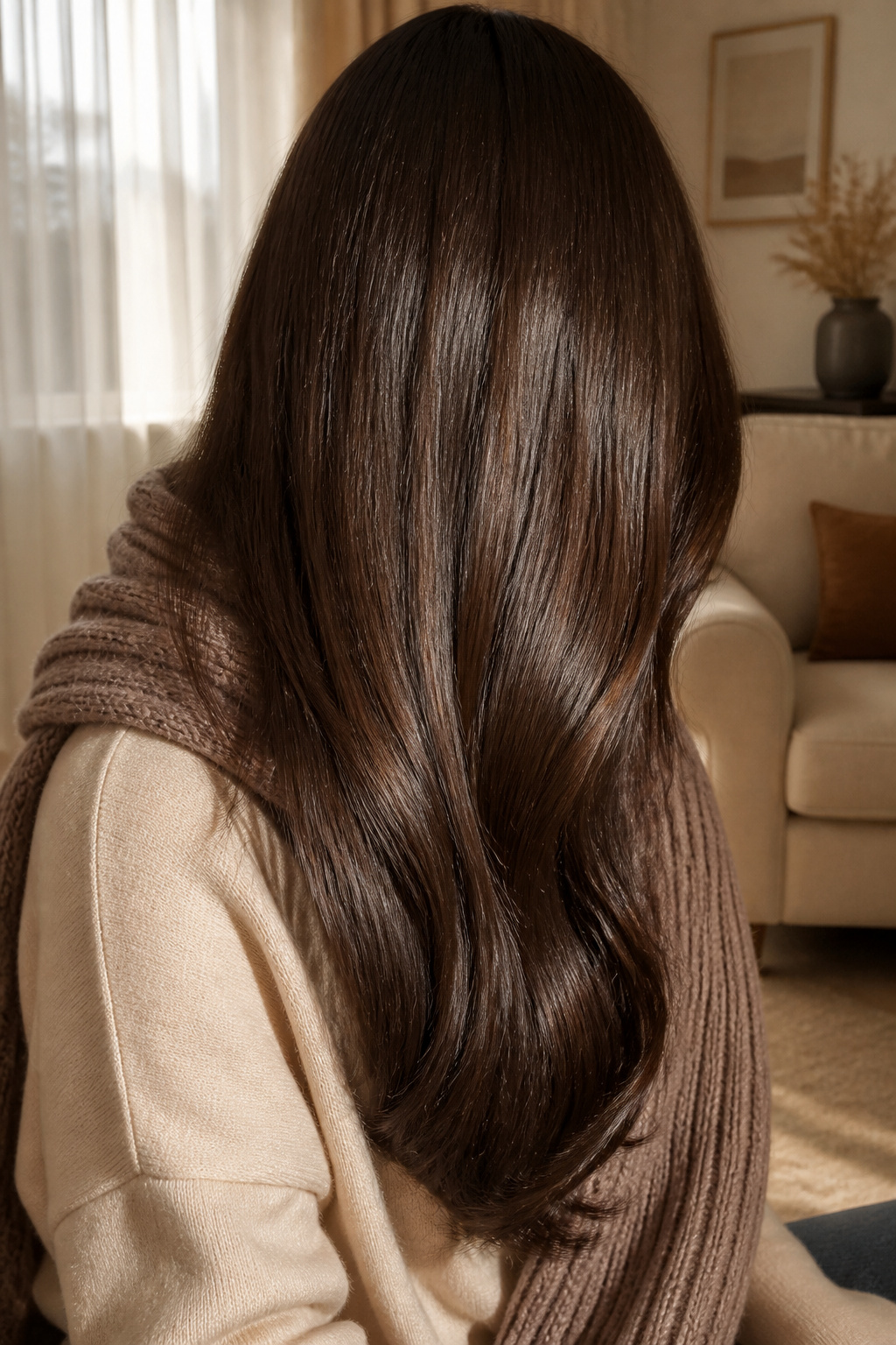 Long hair styled in a single-tone monochromatic color.