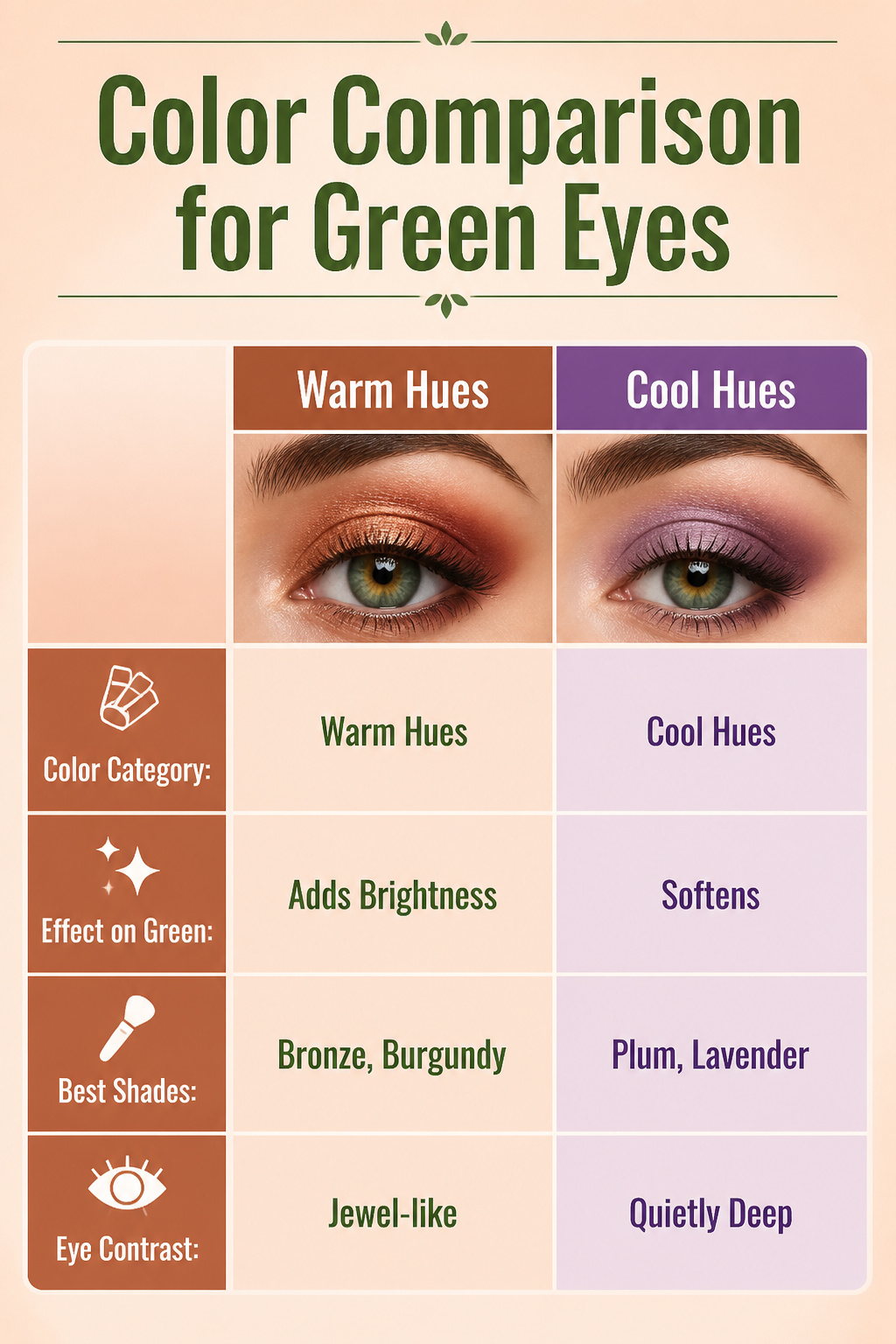 Color comparison chart showing shades for enhancing green eyes.