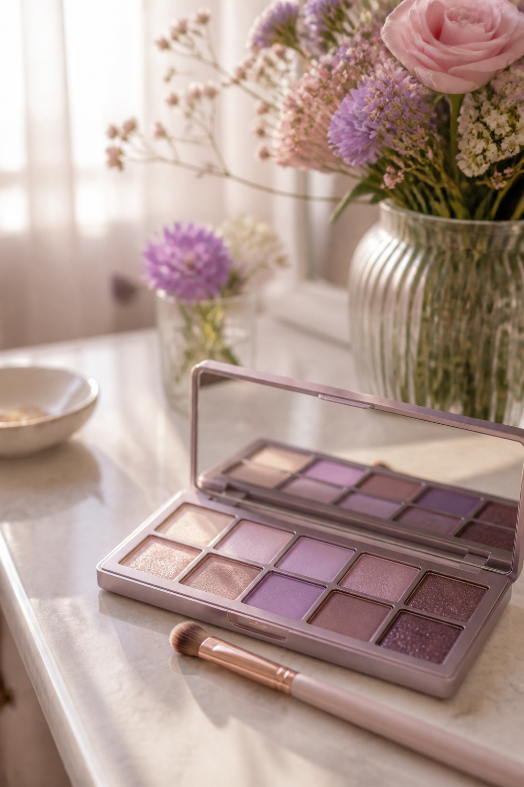 Pastel lavender eyeshadow blended across the eyelid with a hint of shimmer.
