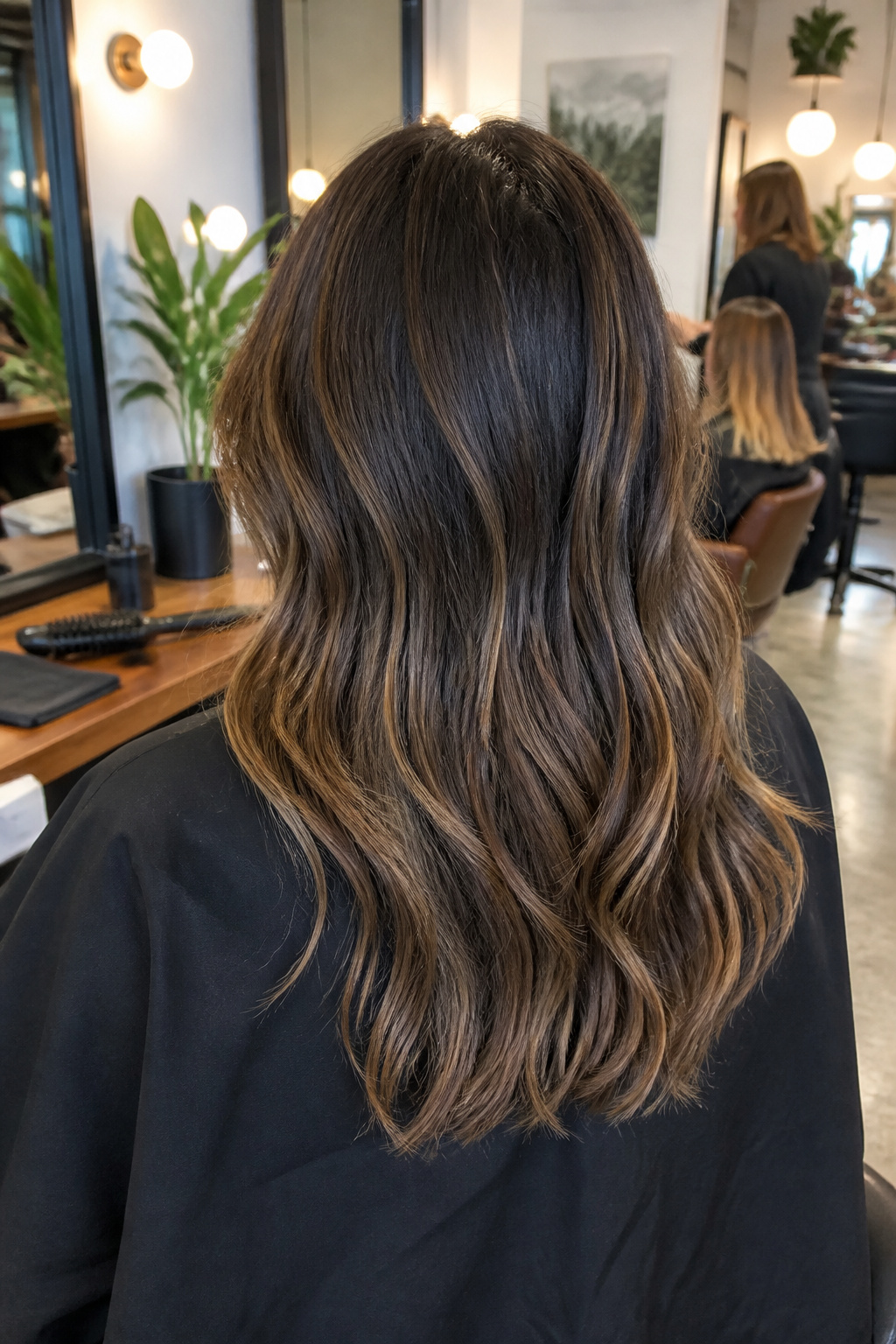 Model with a textured middle part hairstyle.