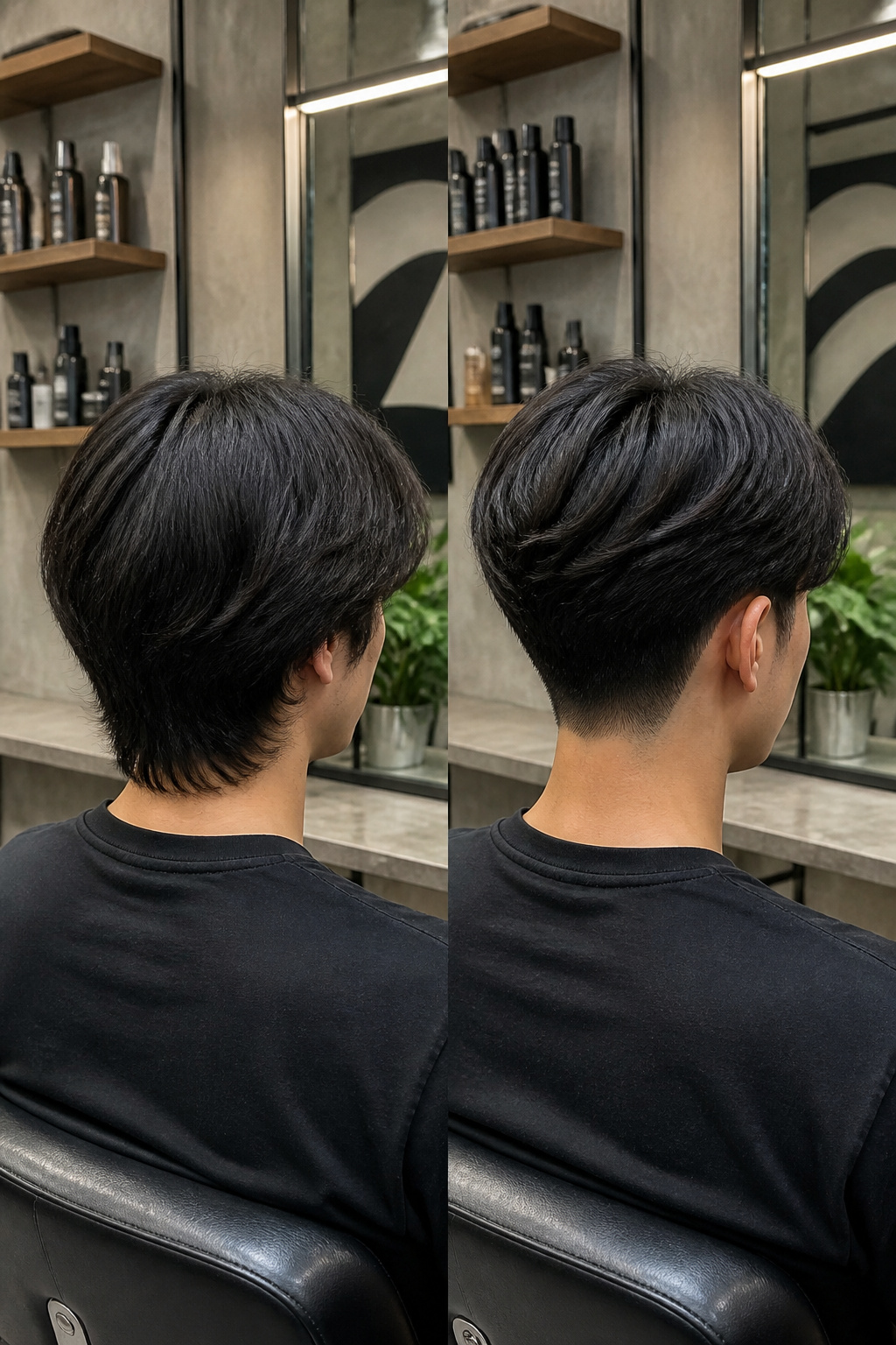 Model showcasing a two block middle part hairstyle.