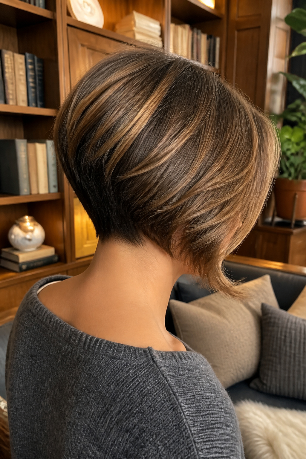 Asymmetric pixie bob with one side longer than the other.