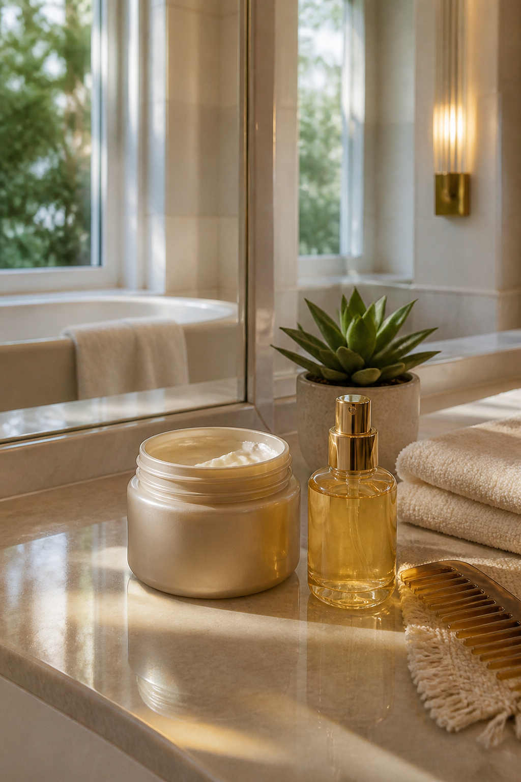 Image of hair care products for hydrating platinum blonde hair.