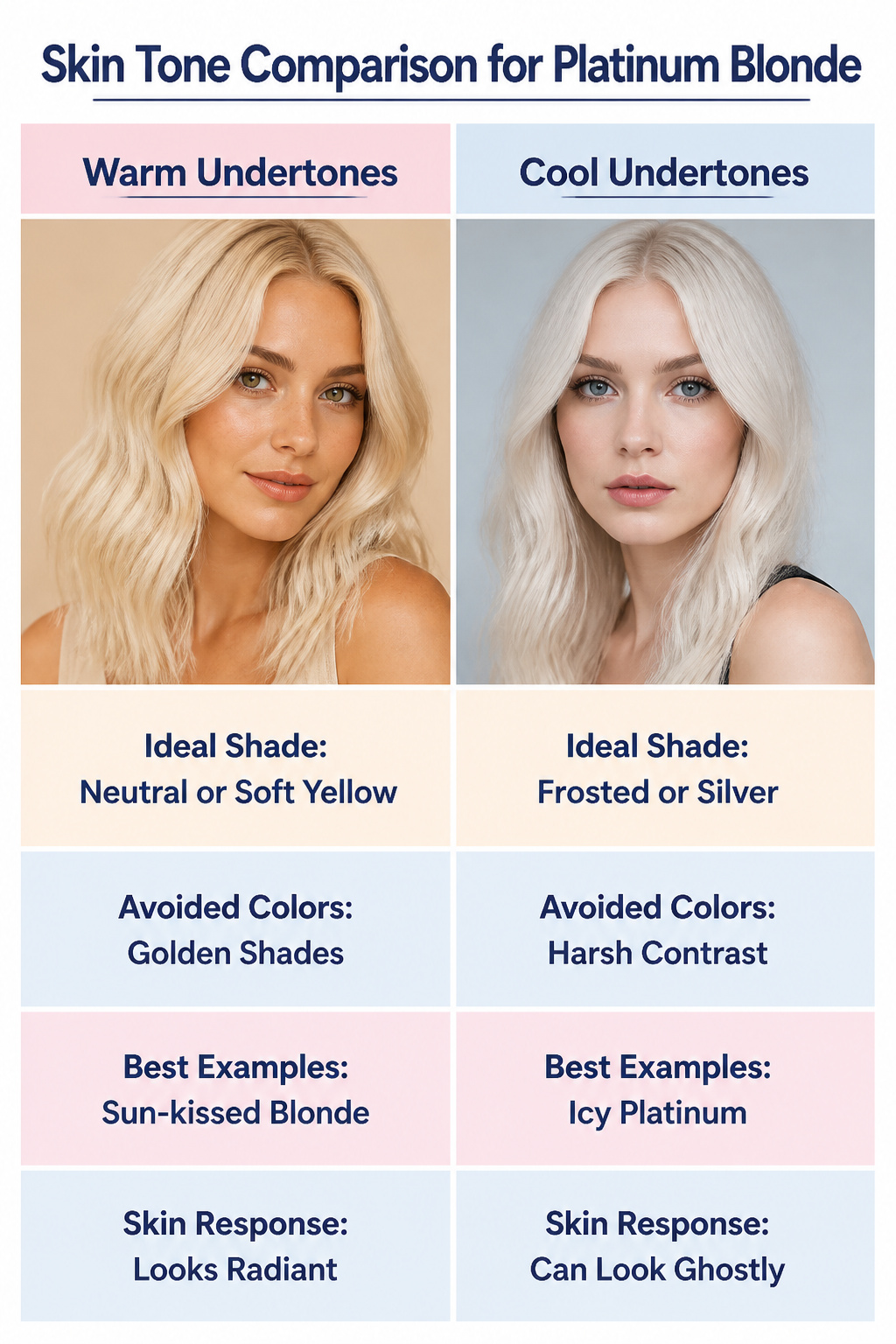 Image of skin tone comparisons for platinum blonde hair.