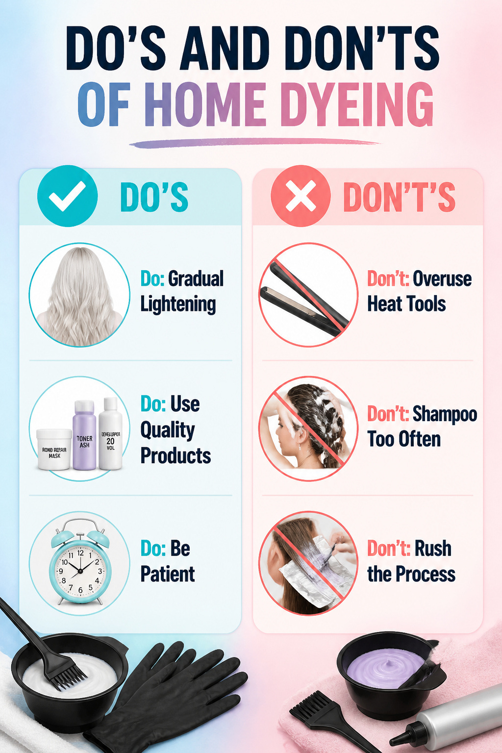 Image outlining the risks and tips for home dyeing blonde hair.
