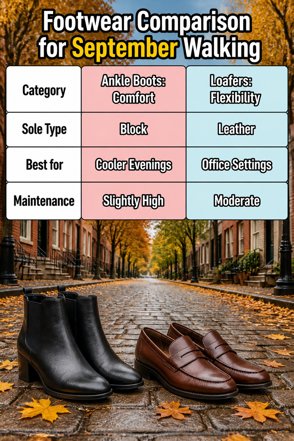 Footwear comparison for September walking.