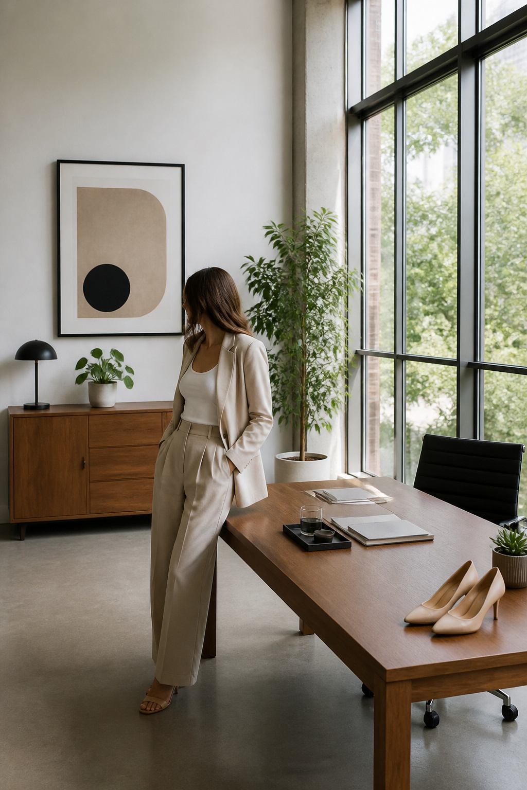 A bodysuit styled with a lightweight blazer.