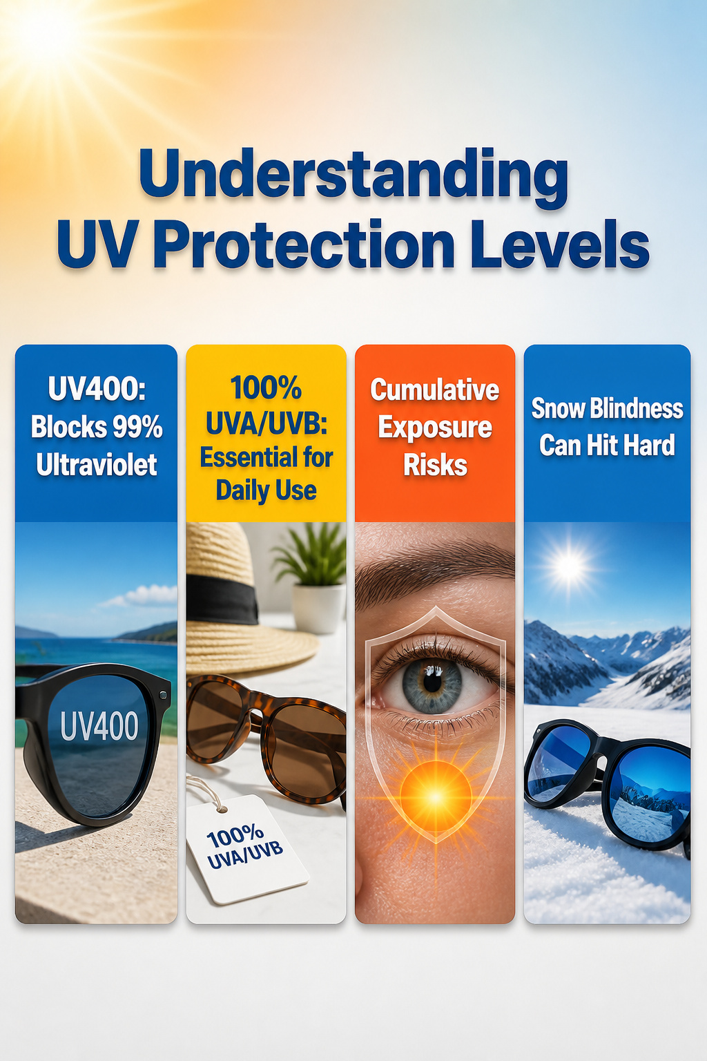 Graphic illustrating UV protection levels for sunglasses.