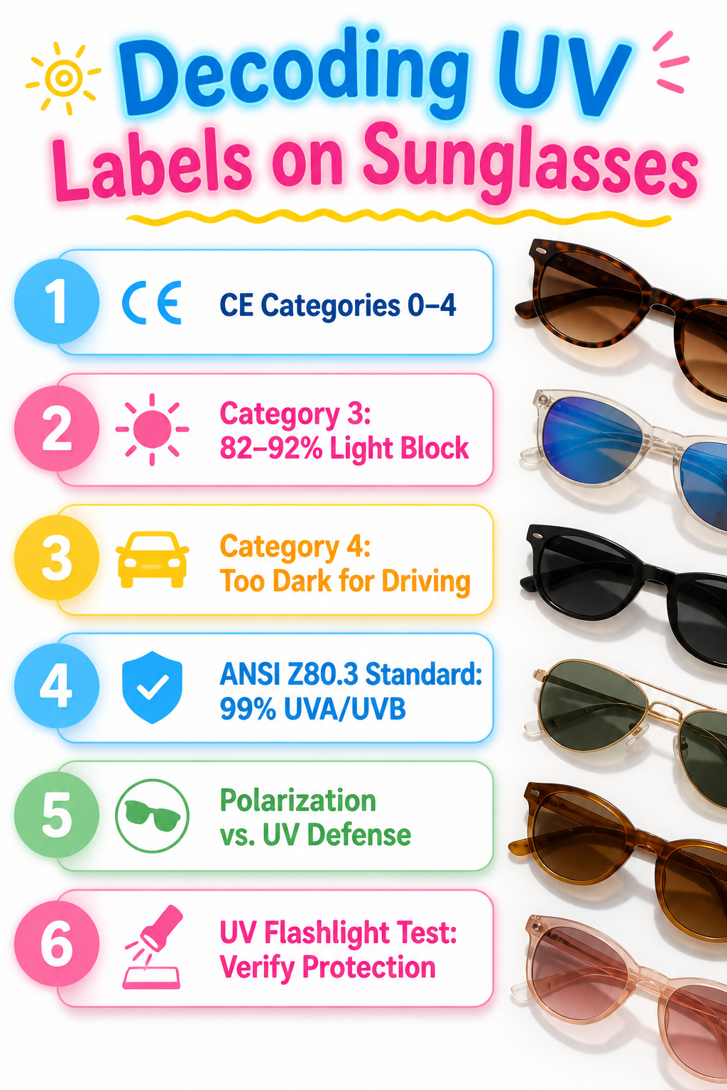 Graphic explaining UV labels on sunglasses.
