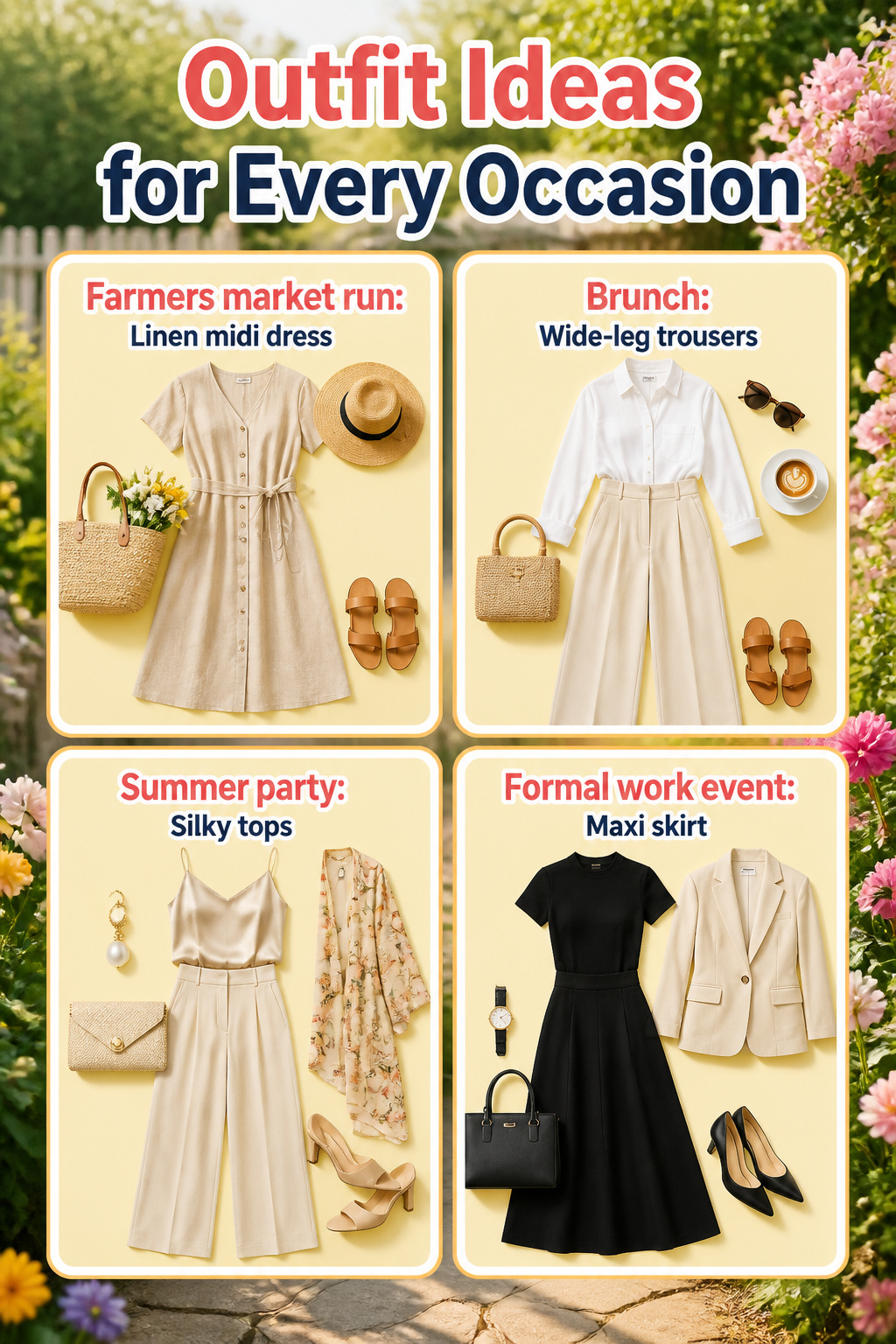 Model in a linen midi dress styled for different occasions.
