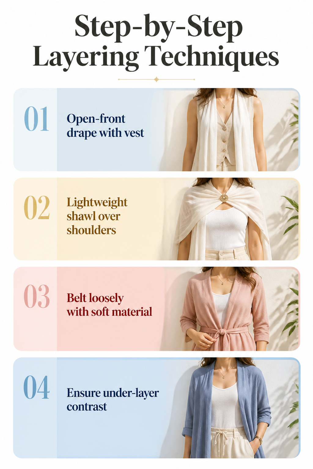 Visual guide to layering techniques for summer outfits.