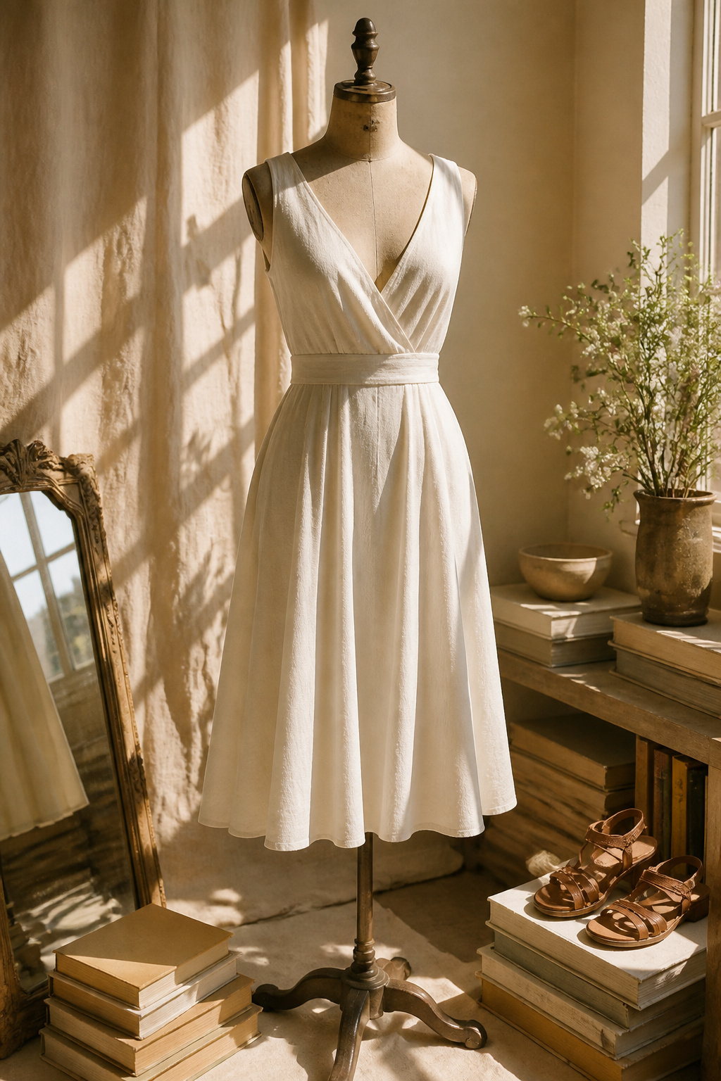 Flattering A-line dresses displayed on a vintage dress form.