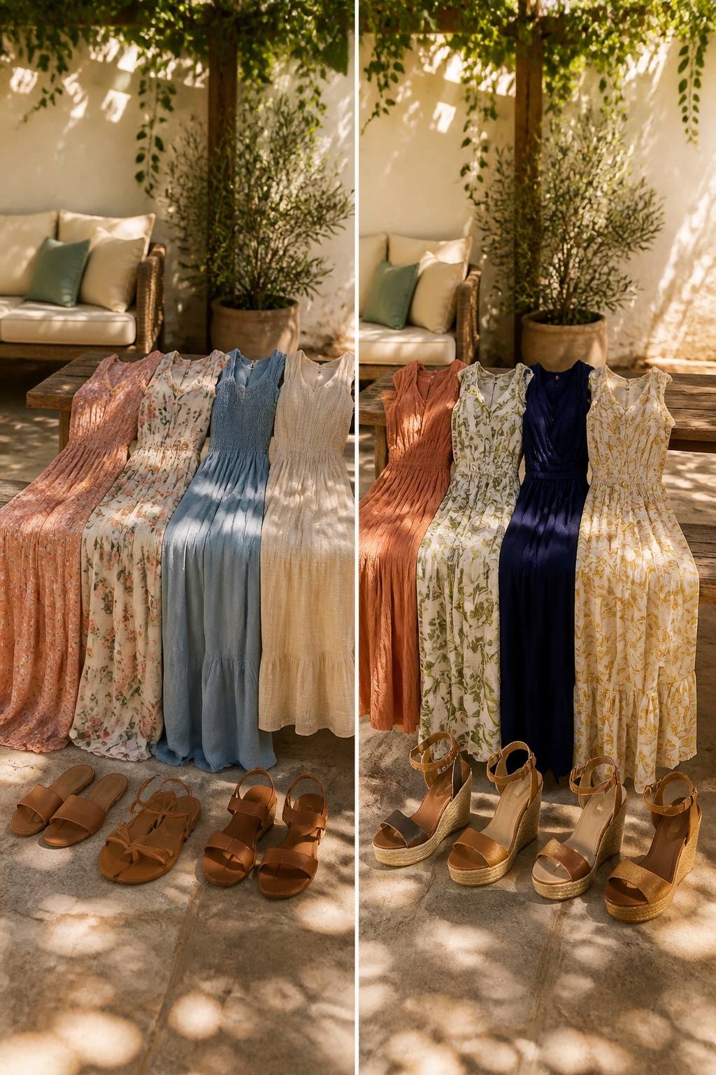 Midi and maxi dresses displayed in a bright setting.