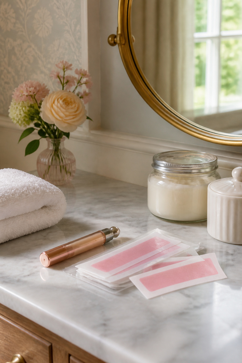 Athena Club Wax Strip Kit displayed on a chic vanity.
