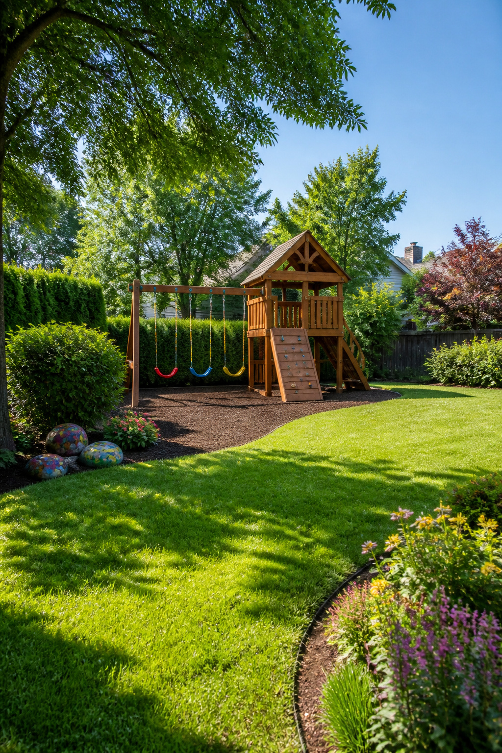 A children's playset with slides and climbing features.