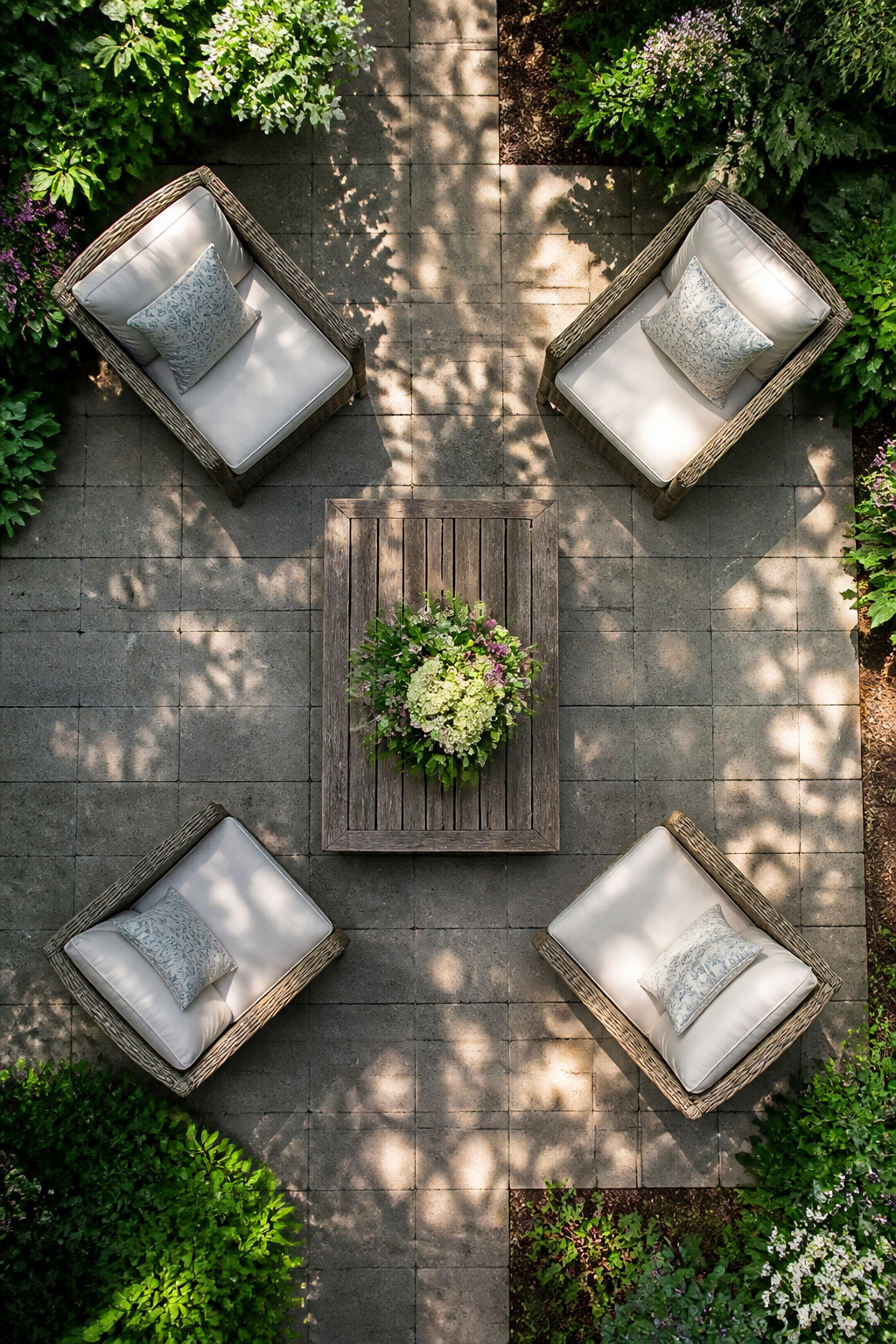 Chairs arranged in a circle on a patio for socializing.