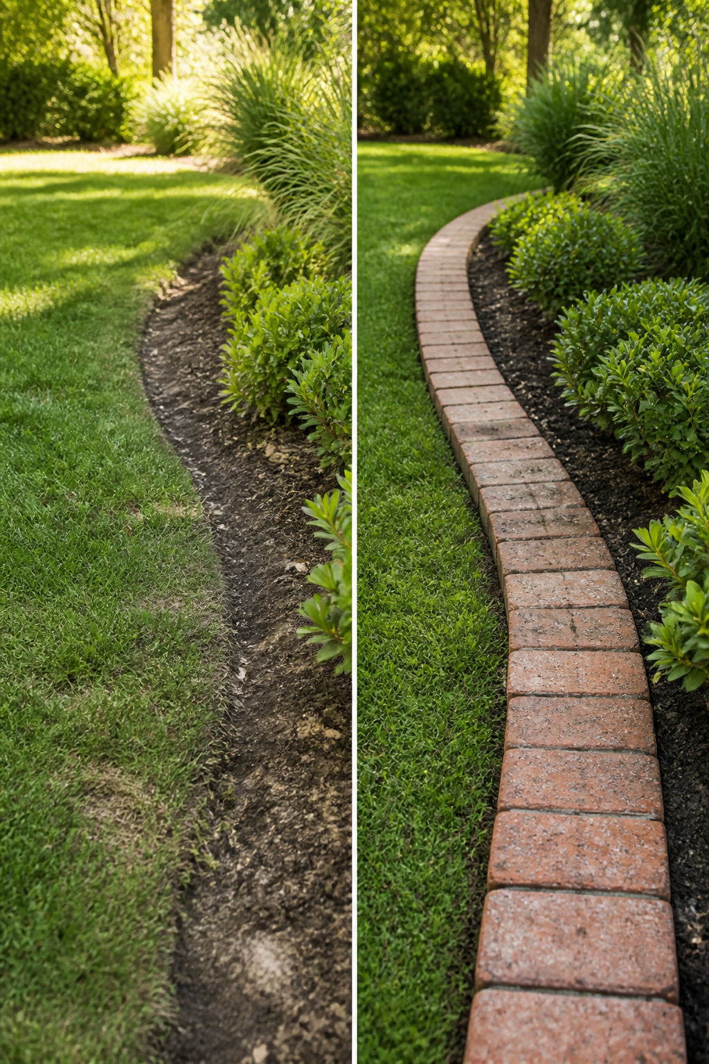 Various styles of brick garden edging displayed for comparison.