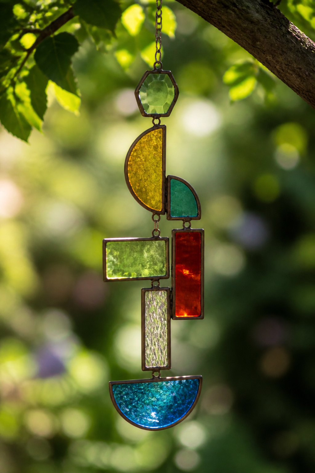 A sun catcher made from beads and wire.