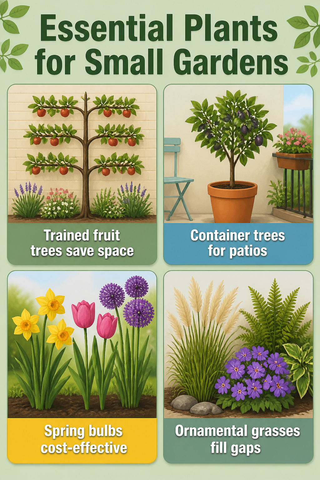 A list of plants suitable for small gardens.