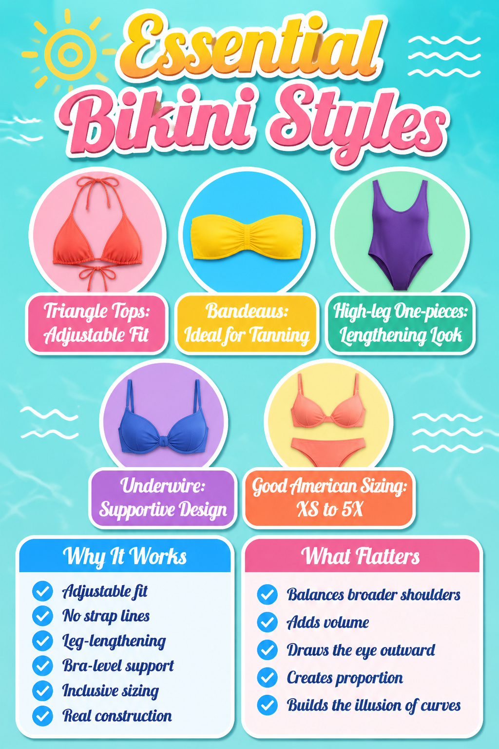 An informational image showing different bikini styles.