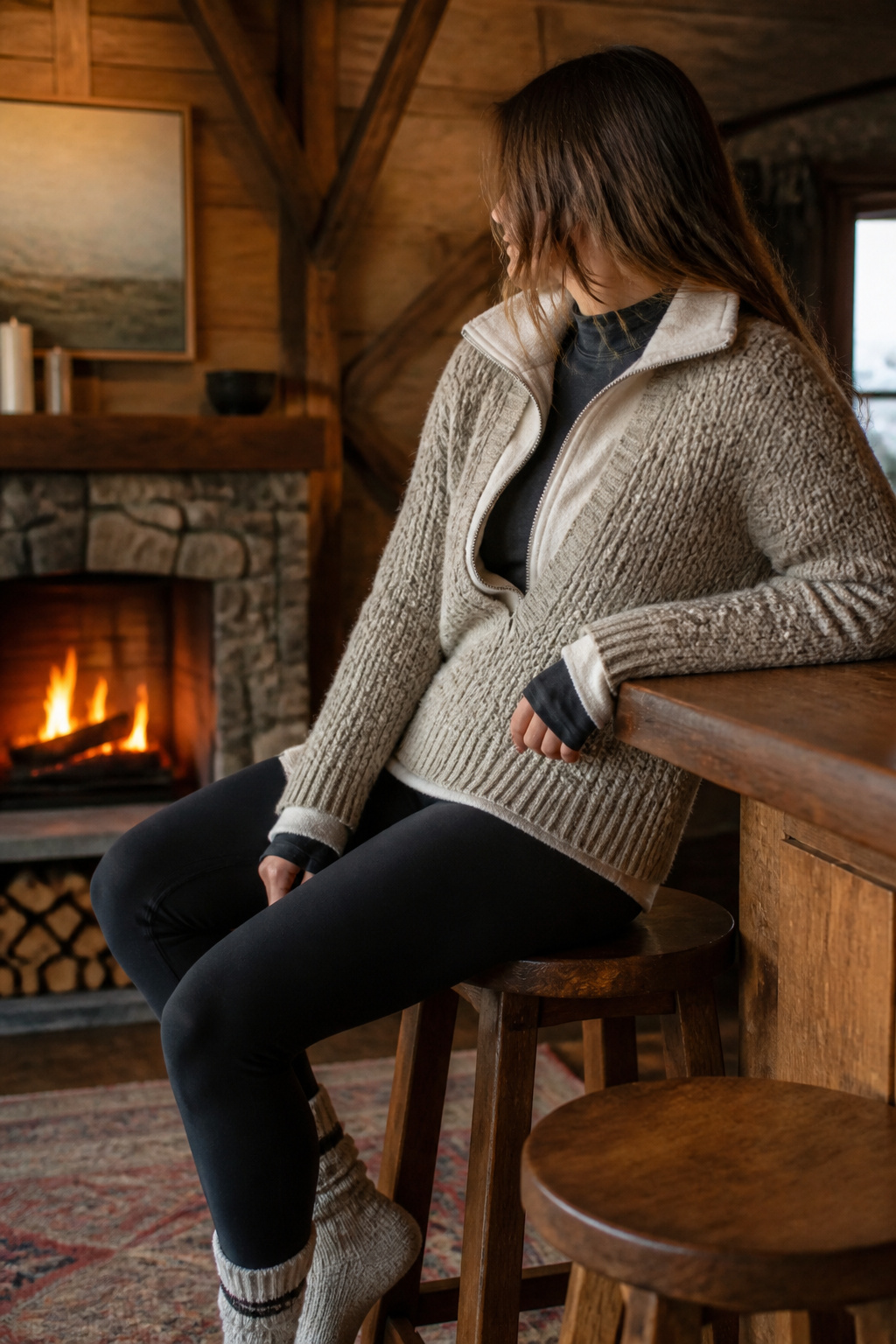 Après Ski Outfits: A Guide to Off-Slope Style 1 Model showcasing layered ensemble with merino wool base layer and fleece.