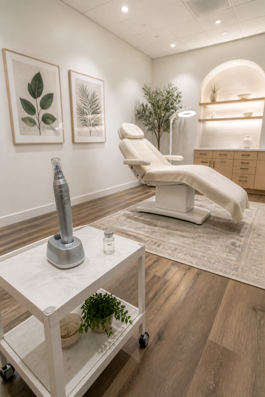 An RF microneedling device used for skin tightening treatments.