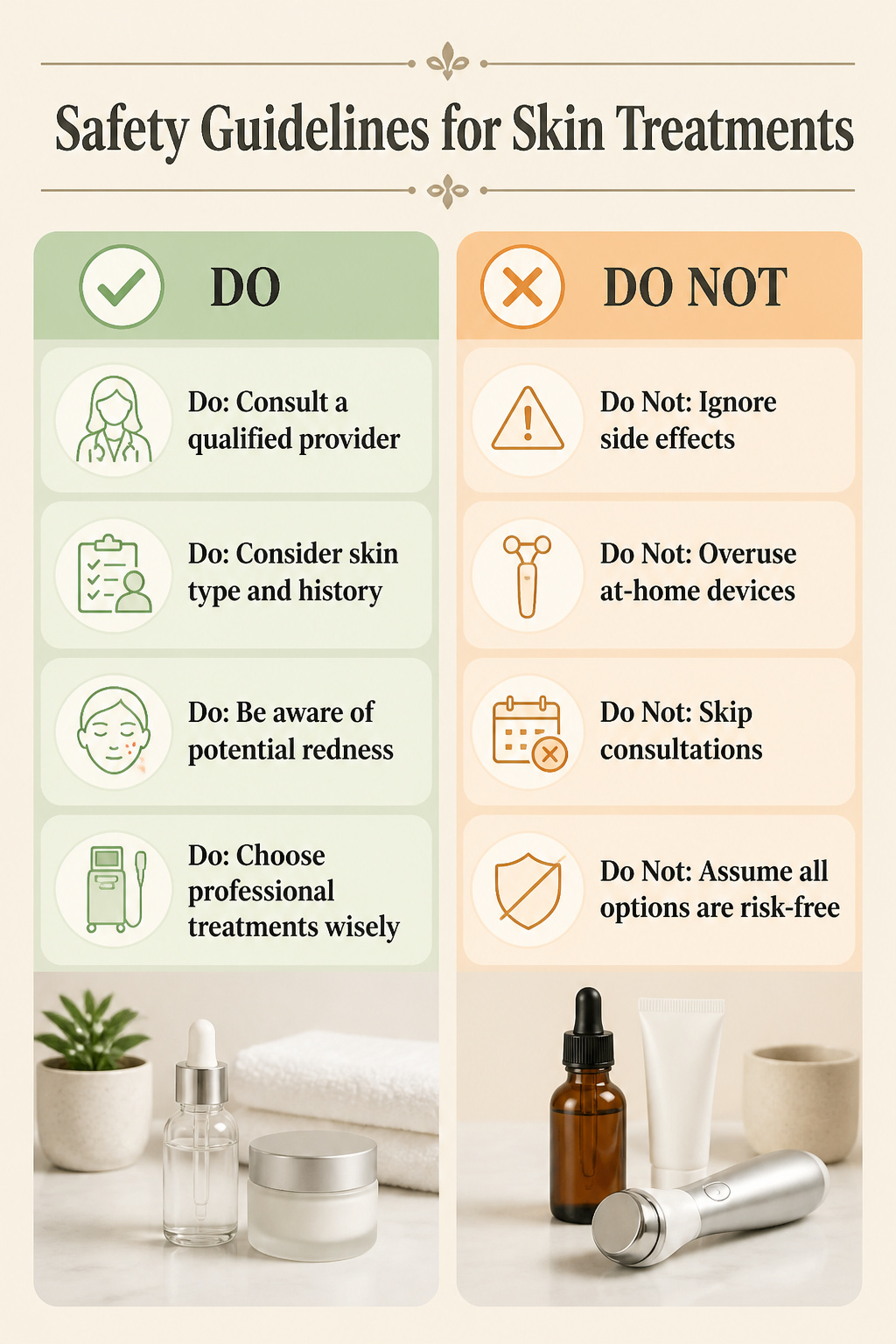 Information graphic on safety guidelines for skin treatments.