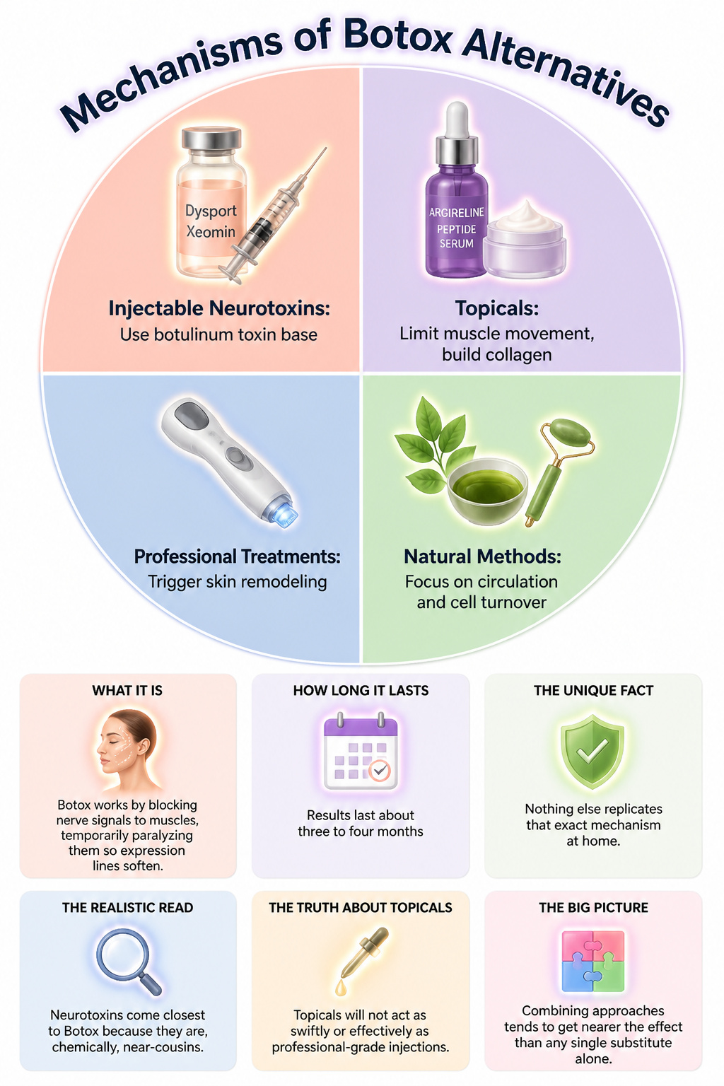 Diagram illustrating how various Botox alternatives work.