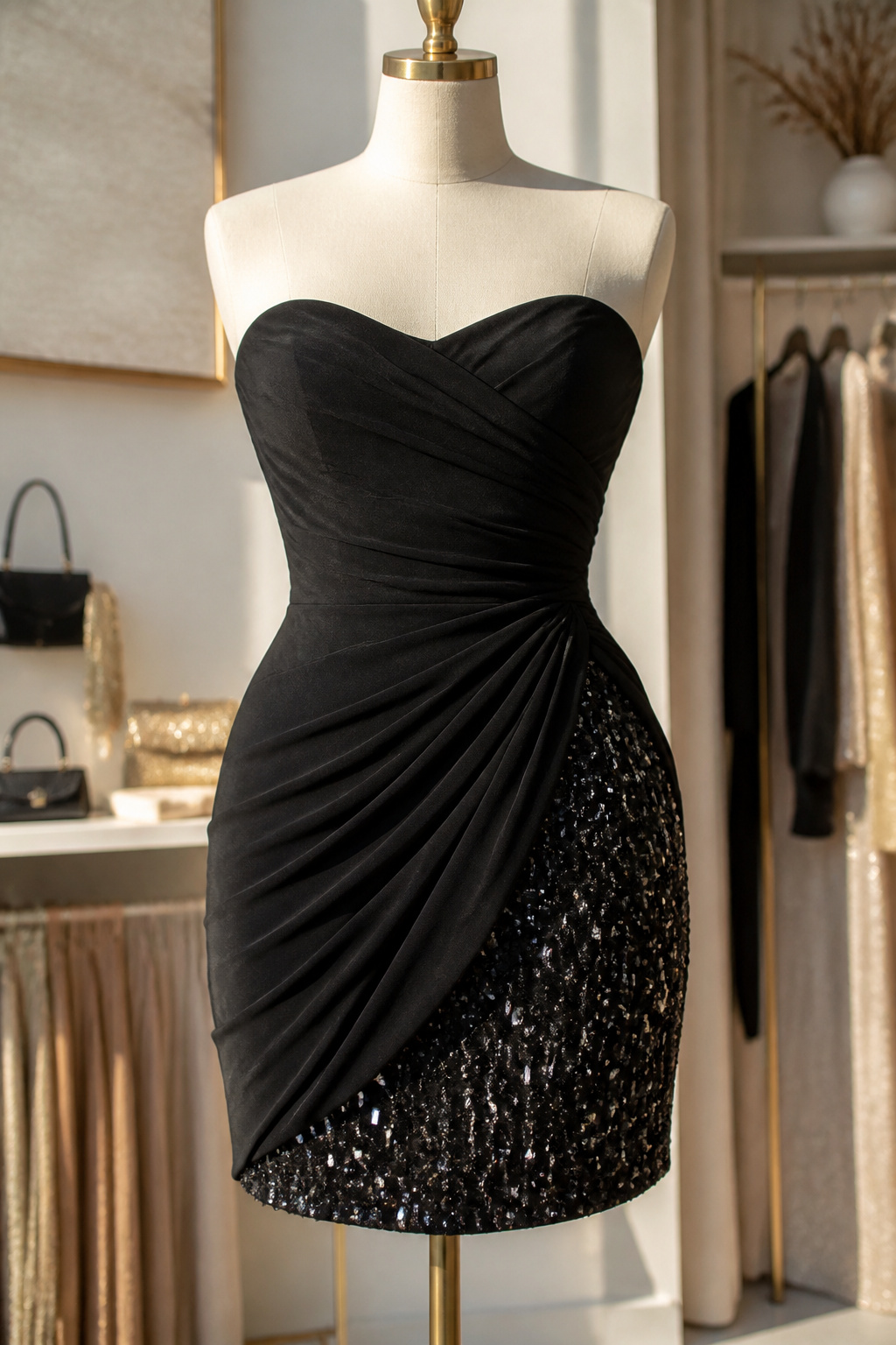 Birthday Outfits: 15 Styles to Wear in 2026 3 A bodycon dress with draped overlay on a model.