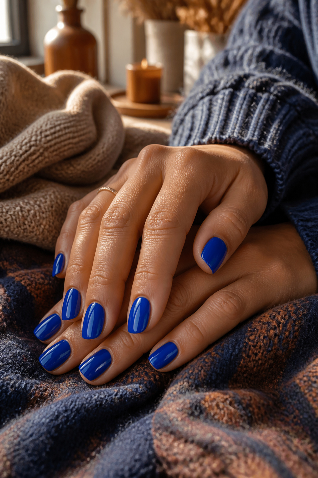 15 Blue Nail Ideas for 2026: Cobalt, Baby, Navy & More 1 Cobalt blue nails with a glossy finish.