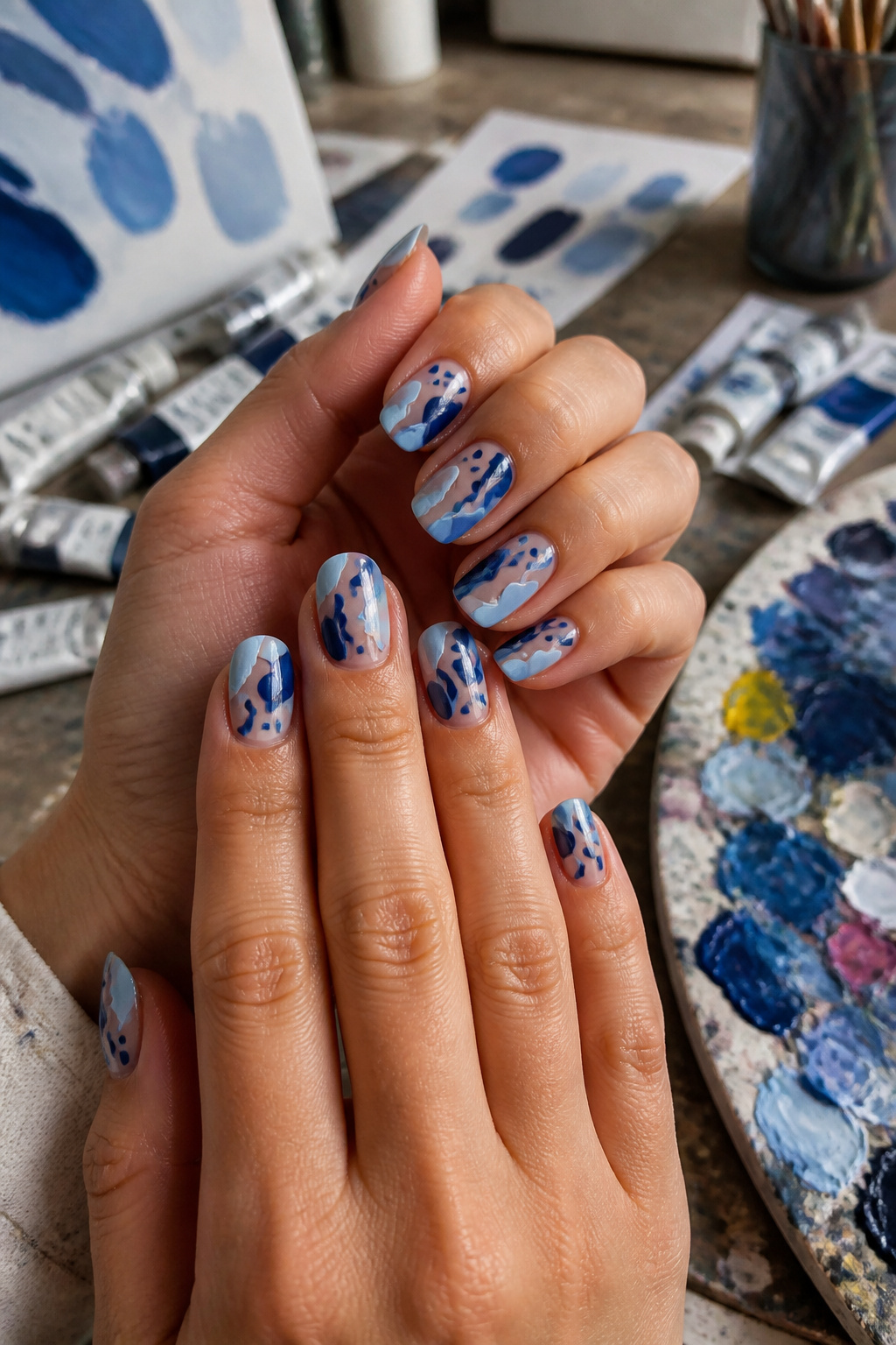 15 Blue Nail Ideas for 2026: Cobalt, Baby, Navy & More 15 Nails with abstract blue designs in various shades.