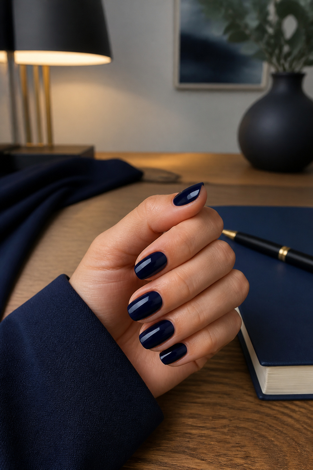 15 Blue Nail Ideas for 2026: Cobalt, Baby, Navy & More 3 Navy blue nails displayed elegantly.