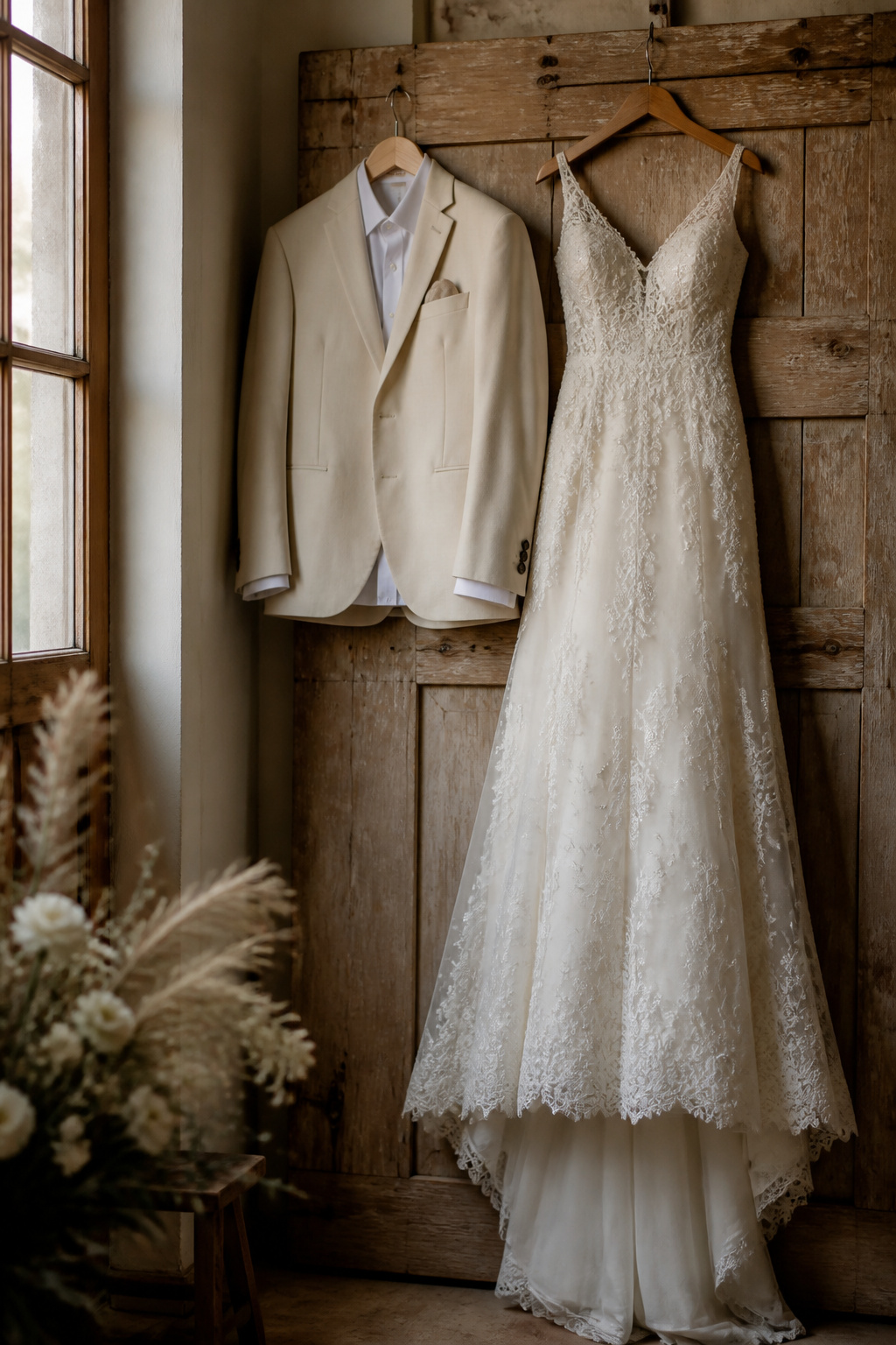 How to Plan a Budget Wedding in 2026: 10 Steps That Actually Work 6 A display of wedding dresses and suits in a bridal shop.