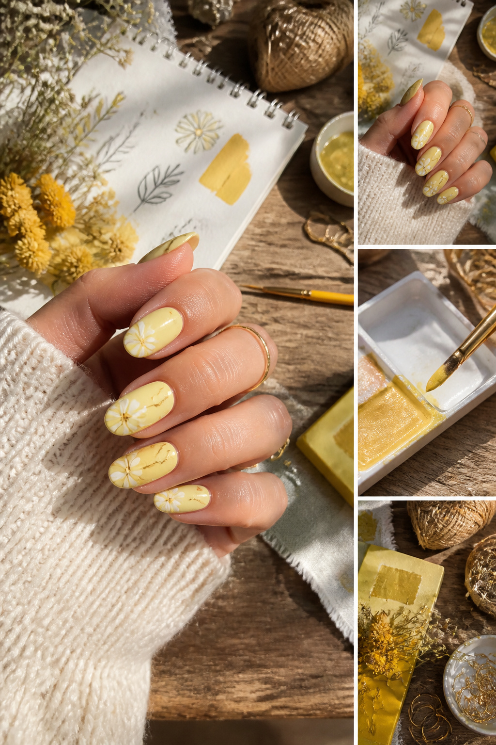 10 Butter Yellow Nail Polishes to Try in 2026 12 Nail art styles including florals and gold lines on butter yellow nails.