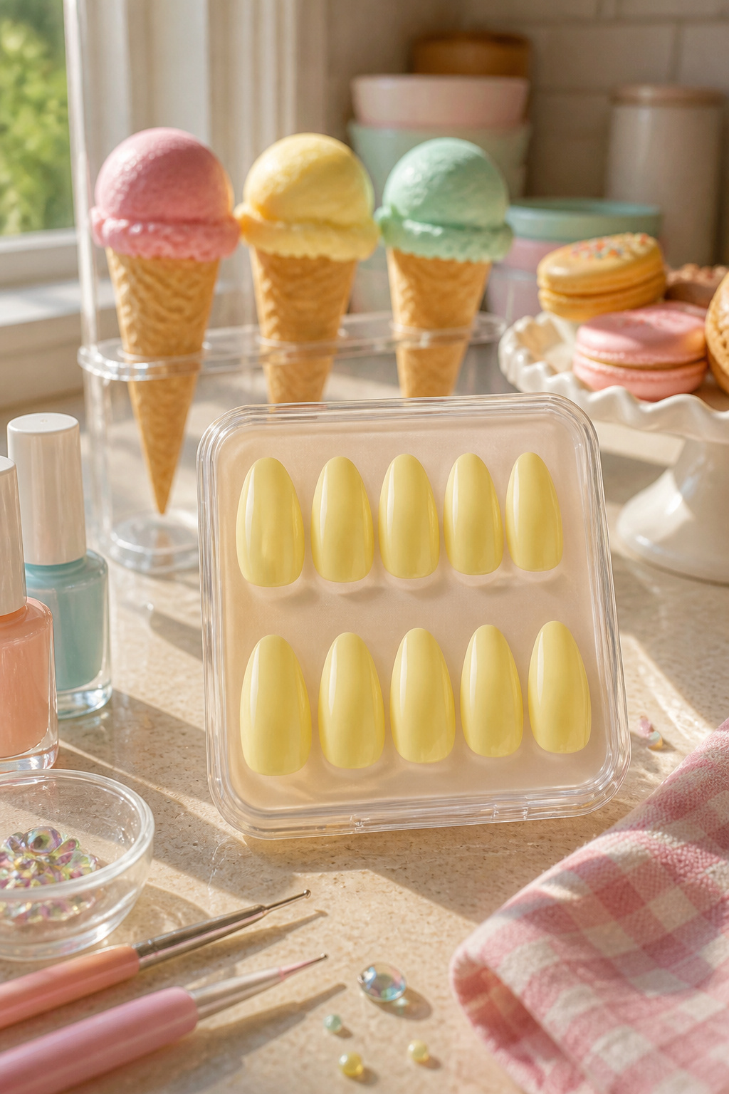 10 Butter Yellow Nail Polishes to Try in 2026 7 A set of Chillhouse Bougie Butter press-on nails in almond shape.