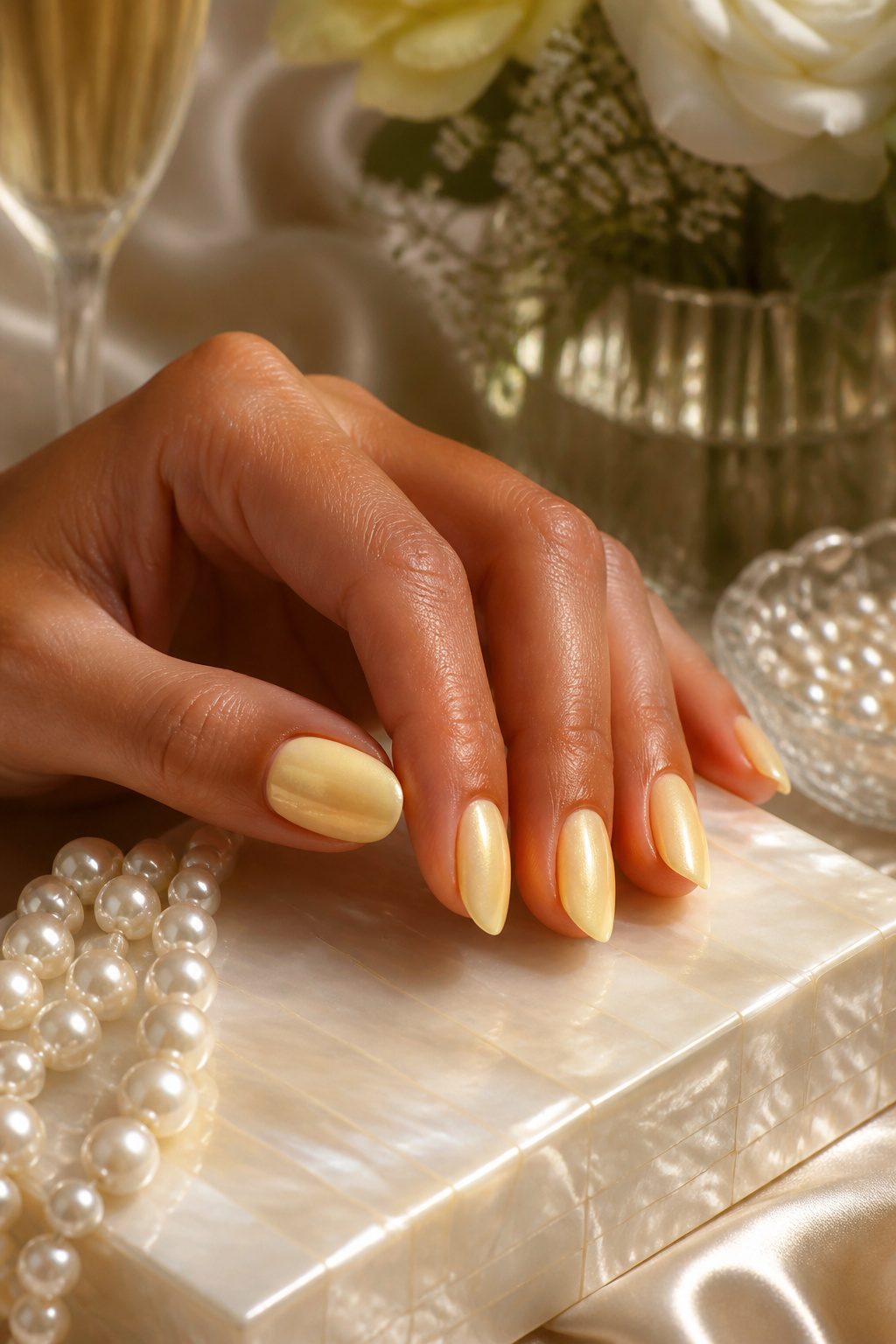 10 Butter Yellow Nail Polishes to Try in 2026 9 A bottle of Gelcare Nail Polish in Akoya Pearl, a shimmery yellow polish.