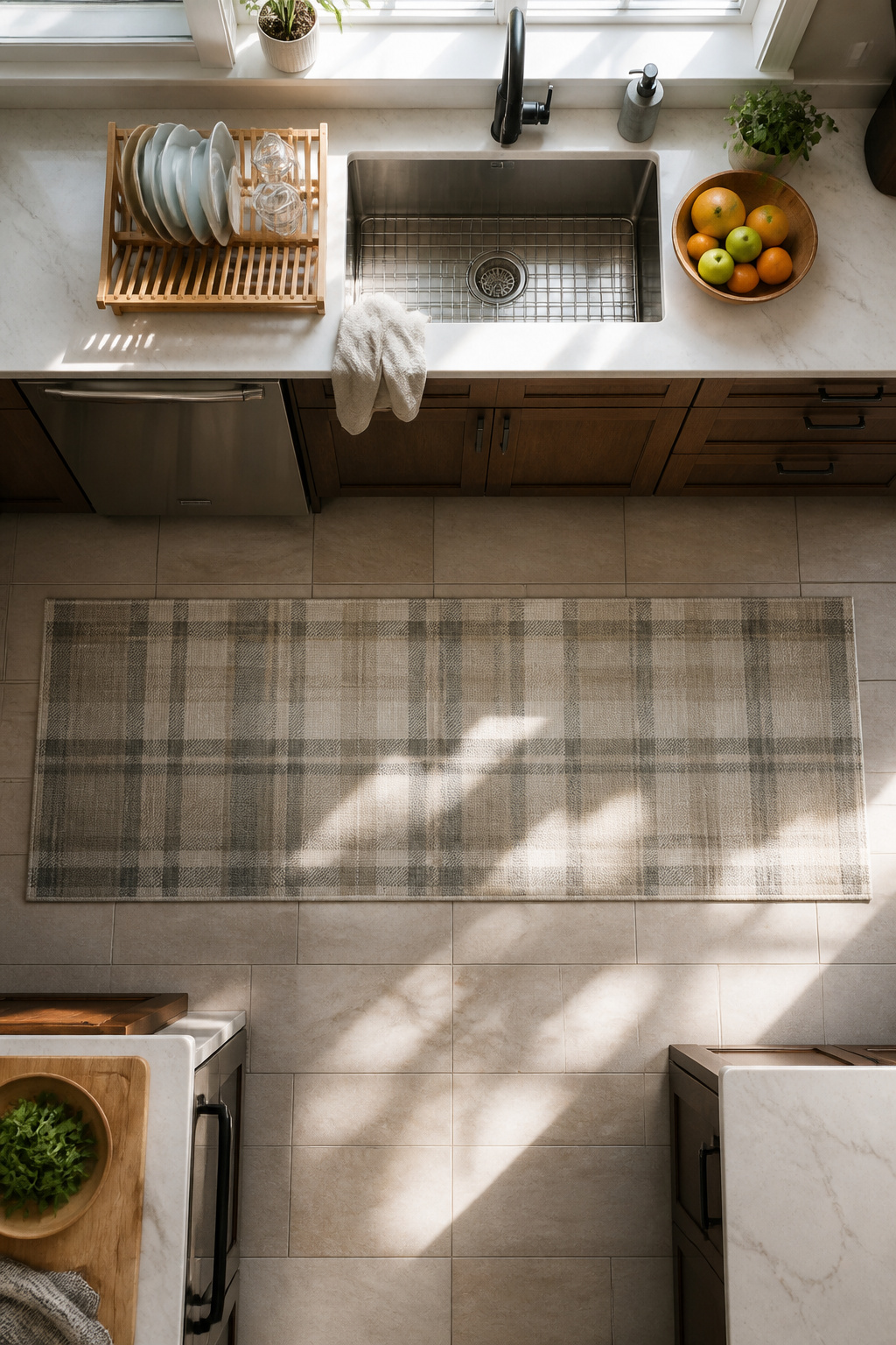 A narrow kitchen runner rug displayed in a kitchen area.