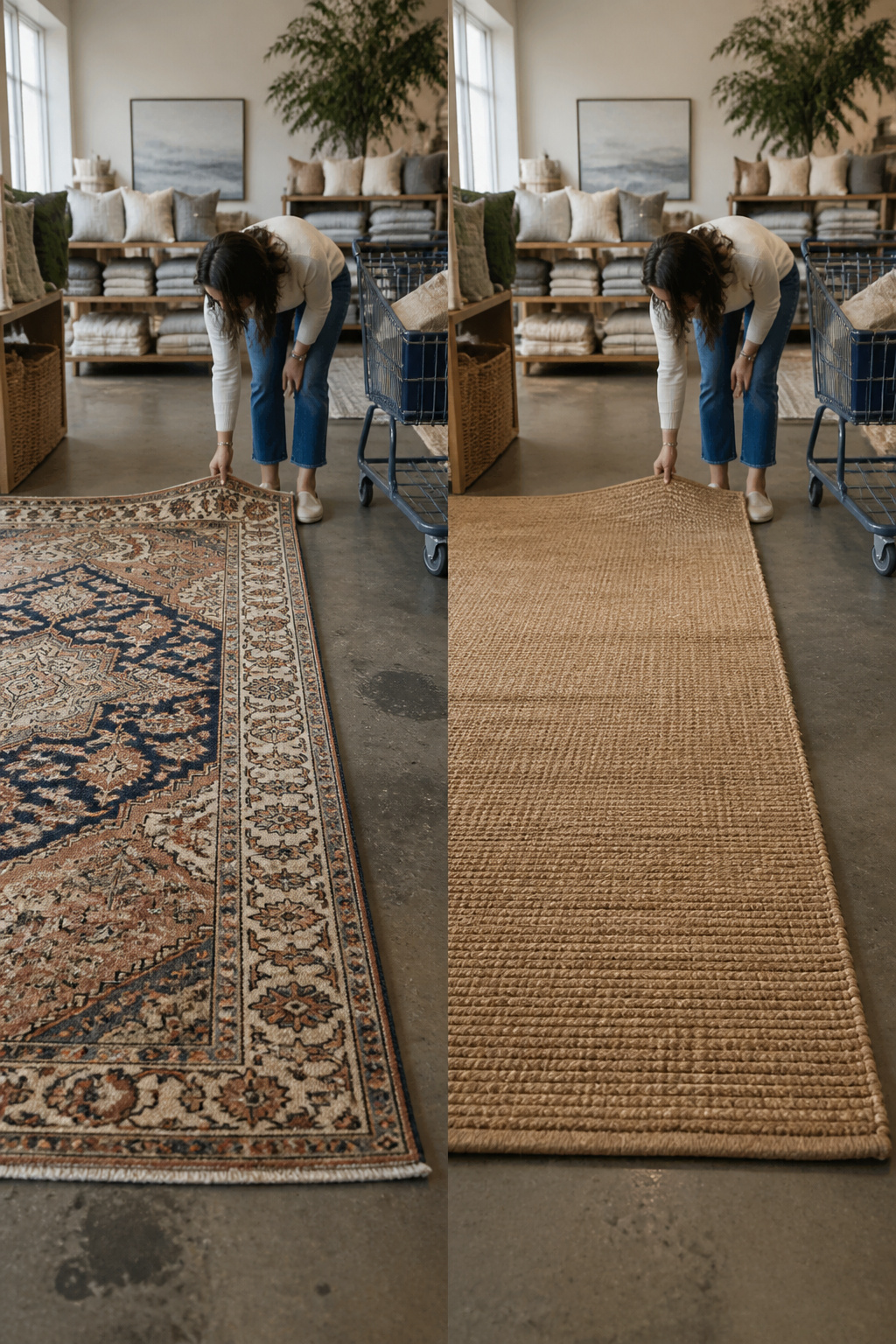 A close-up of a rug's backing and edge finishing.