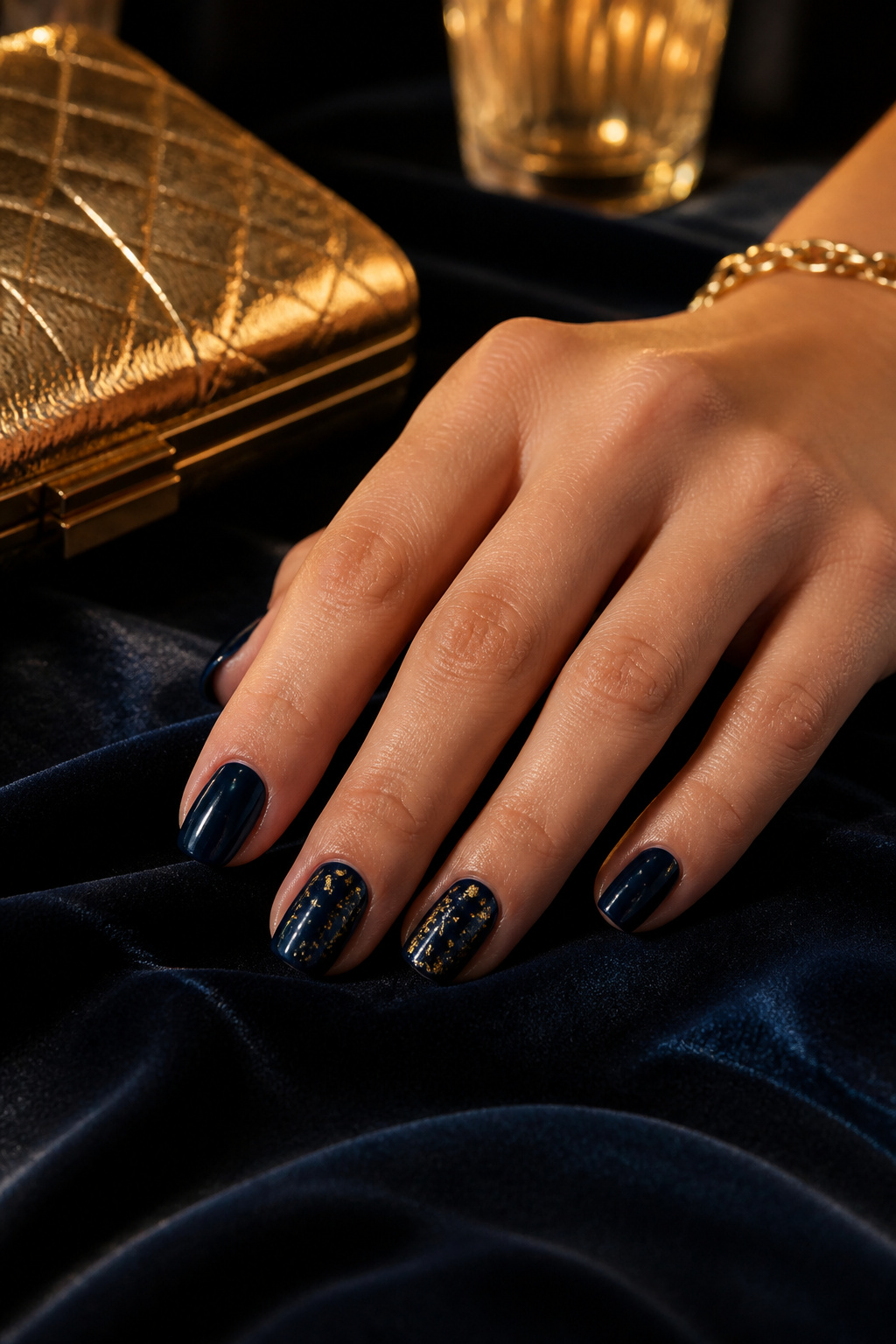 20 Fall Nail Ideas for 2026: Colors, Shapes & Textures 20 Midnight blue nails showcased in a dim setting.